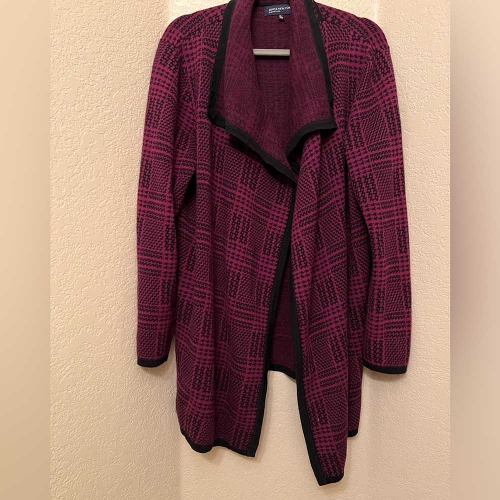 Jones New York Purple Plaid Open Cardigan